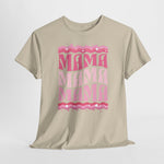 Beige oversized t-shirt met roze MAMA-print met sterren en golven