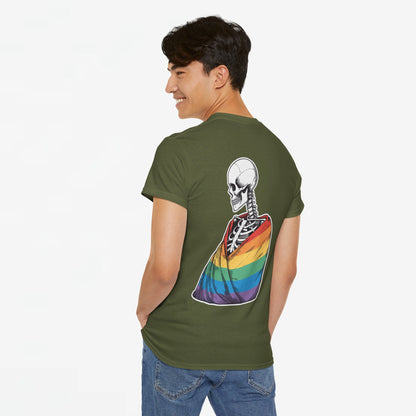 Gay Pride T-shirt - Skelet Regenboog Pride Vlag - Back Print - Oversized #76