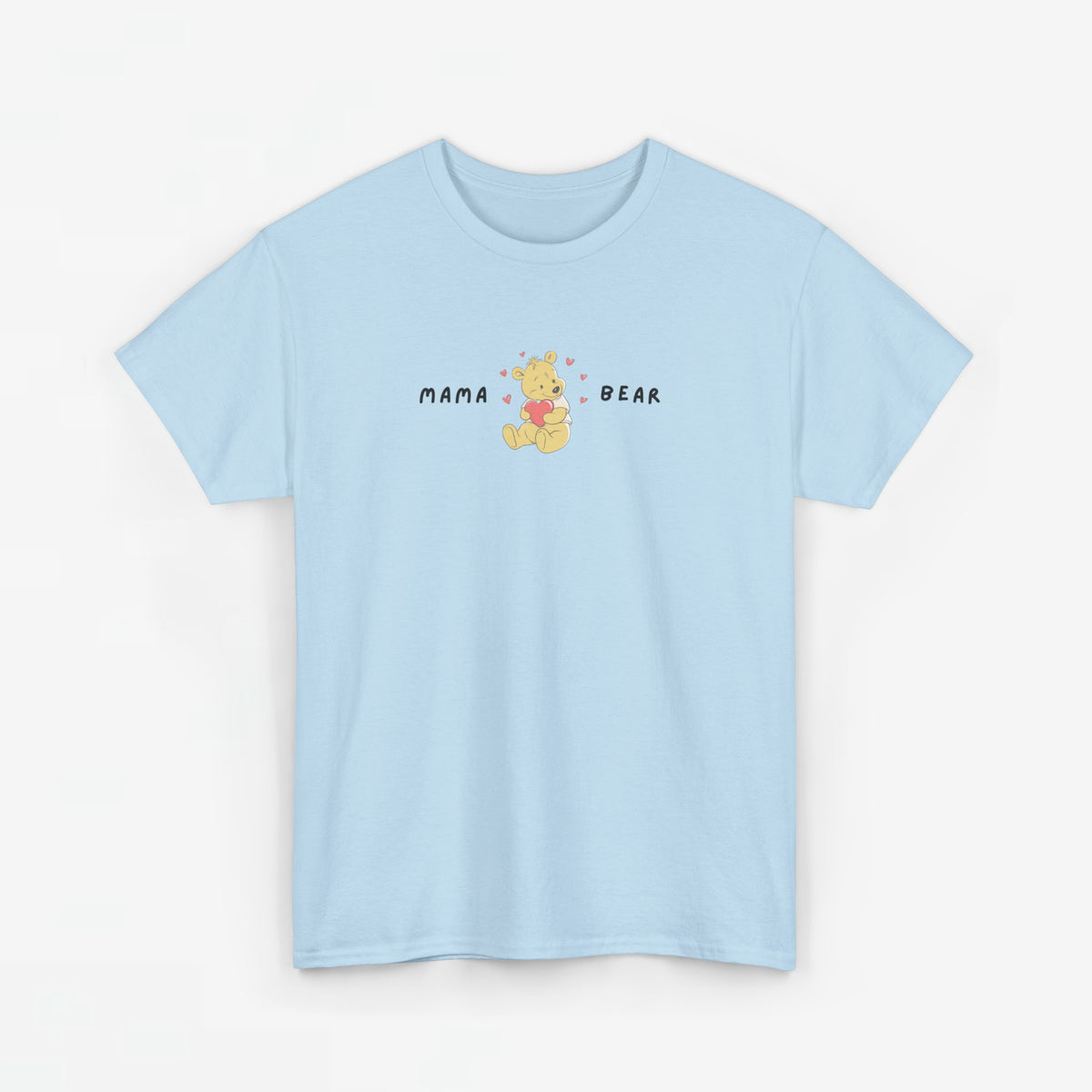 Lichtblauwe T-shirt met korte mouwen en borstprint “MAMA” en beer.