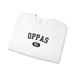 Witte sweatshirt met borstprint “OPPAS NL” en ronde hals