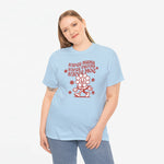 Lichtblauwe oversized T-shirt met ronde hals en rode 'Super Mama' print voorop