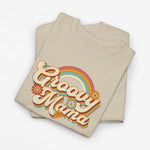 Zandkleurige oversized t-shirt met ronde hals en regenboog 'Groovy Mama' print