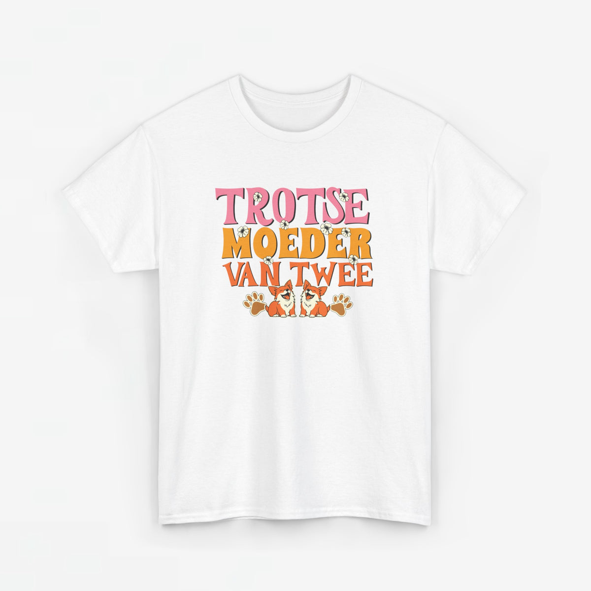 Oversized wit t-shirt met kleurrijke tekst- en hondenprint vooraan