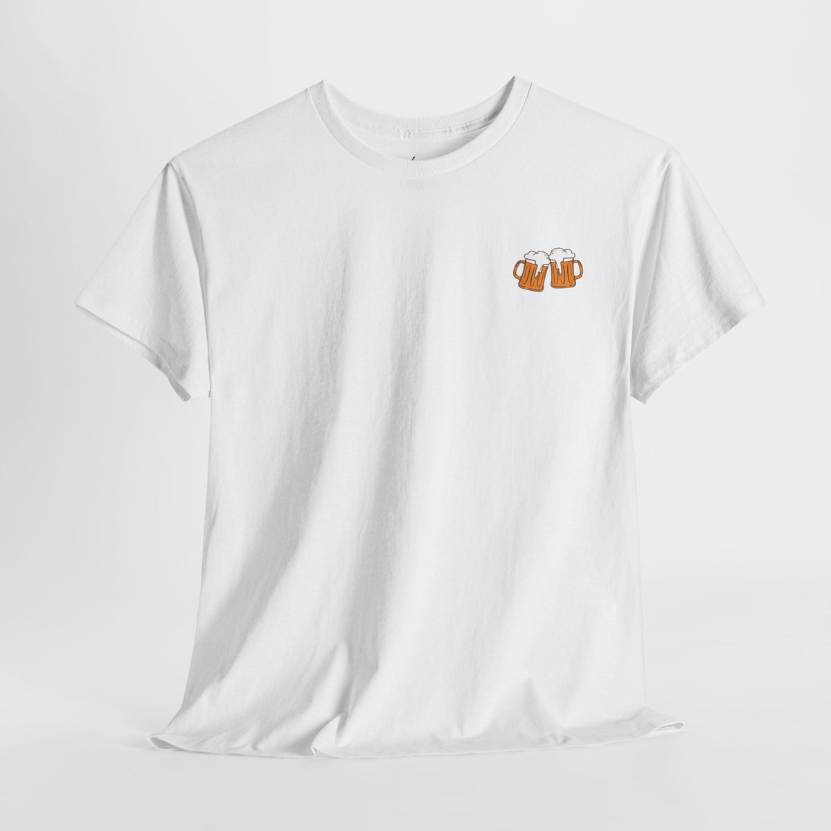 Witte heren T-shirt met kleine oranje icoonprint op de borst
