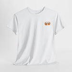 Witte heren T-shirt met kleine oranje icoonprint op de borst