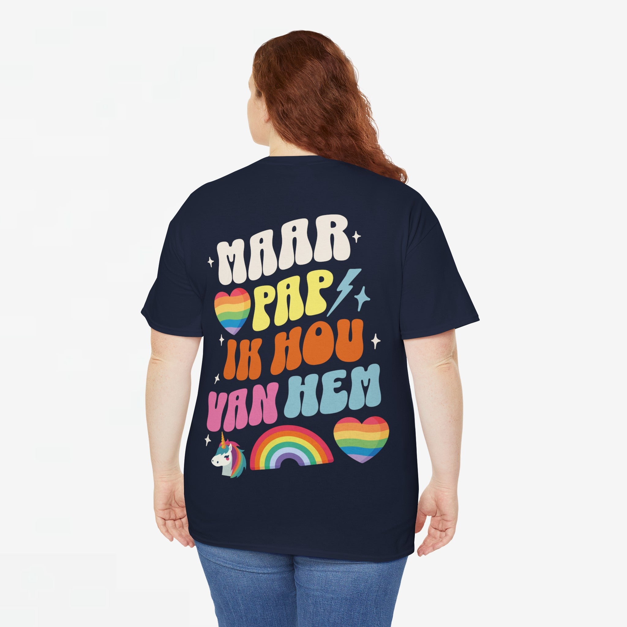 Gay Pride T-shirt -  Maar Pap, Ik Hou Van Hem Eenhoorn - Back Print  - Oversized Tee