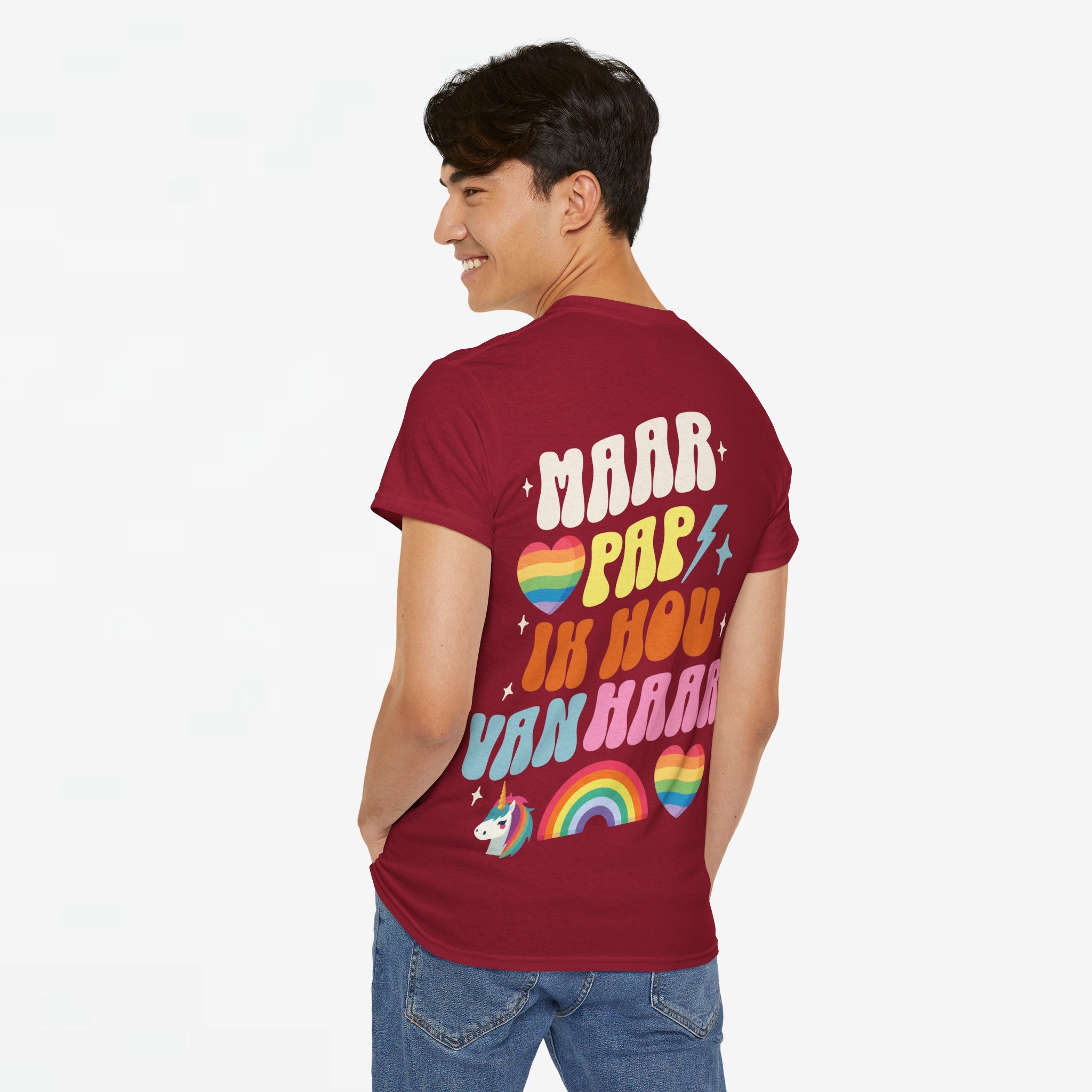 Gay Pride T-shirt - Maar Pap, Ik Hou Van Haar Eenhoorn - Back Print - Oversized Tee
