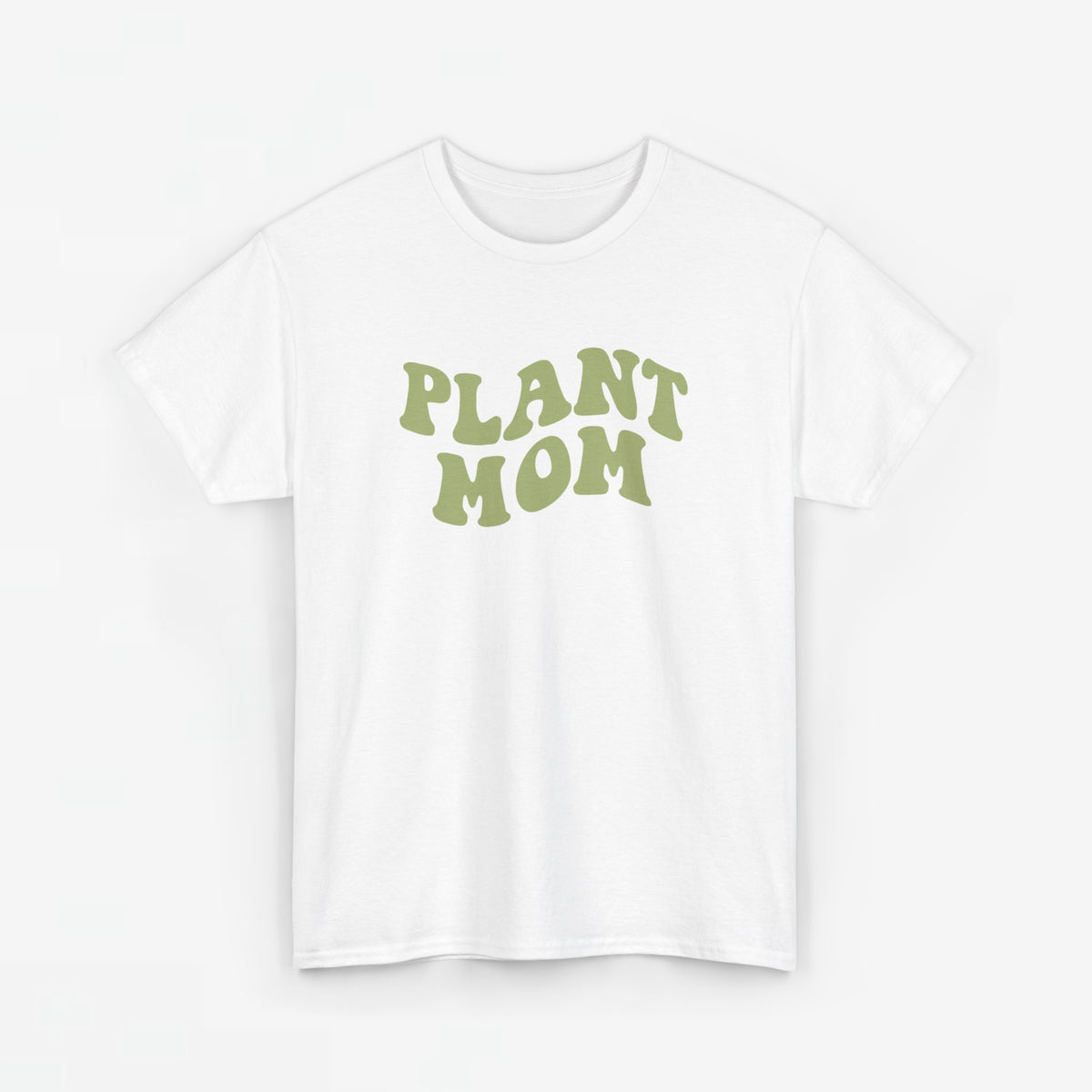 Wit t-shirt met groene 'PLANT MOM' tekstprint op de borst