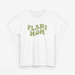 Wit t-shirt met groene 'PLANT MOM' tekstprint op de borst