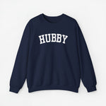 Sweatshirt met tekst HUBBY, donkerblauw (navy), lange mouwen en ronde hals.
