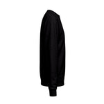 Zwarte varsity sweater, andere zijde; ronde hals en geribde boorden