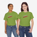 Groen oversized T-shirt met frikandel-frontprint, ronde hals en korte mouwen