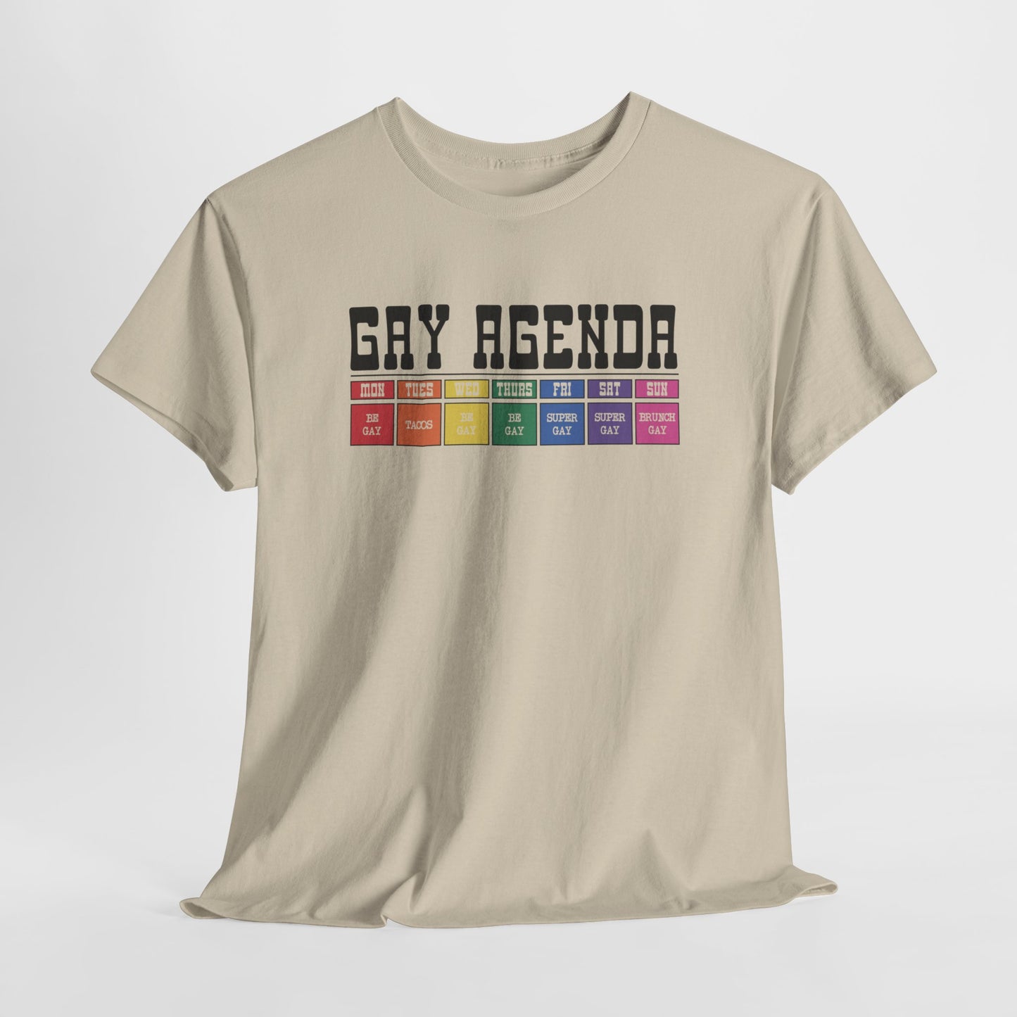 Gay Pride T-shirt - Gay Agenda (zwarte tekst) - Oversized #18