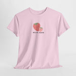 Roze T-shirt met aardbeienicoon en tekst “BESTE MAMA” op de borst.