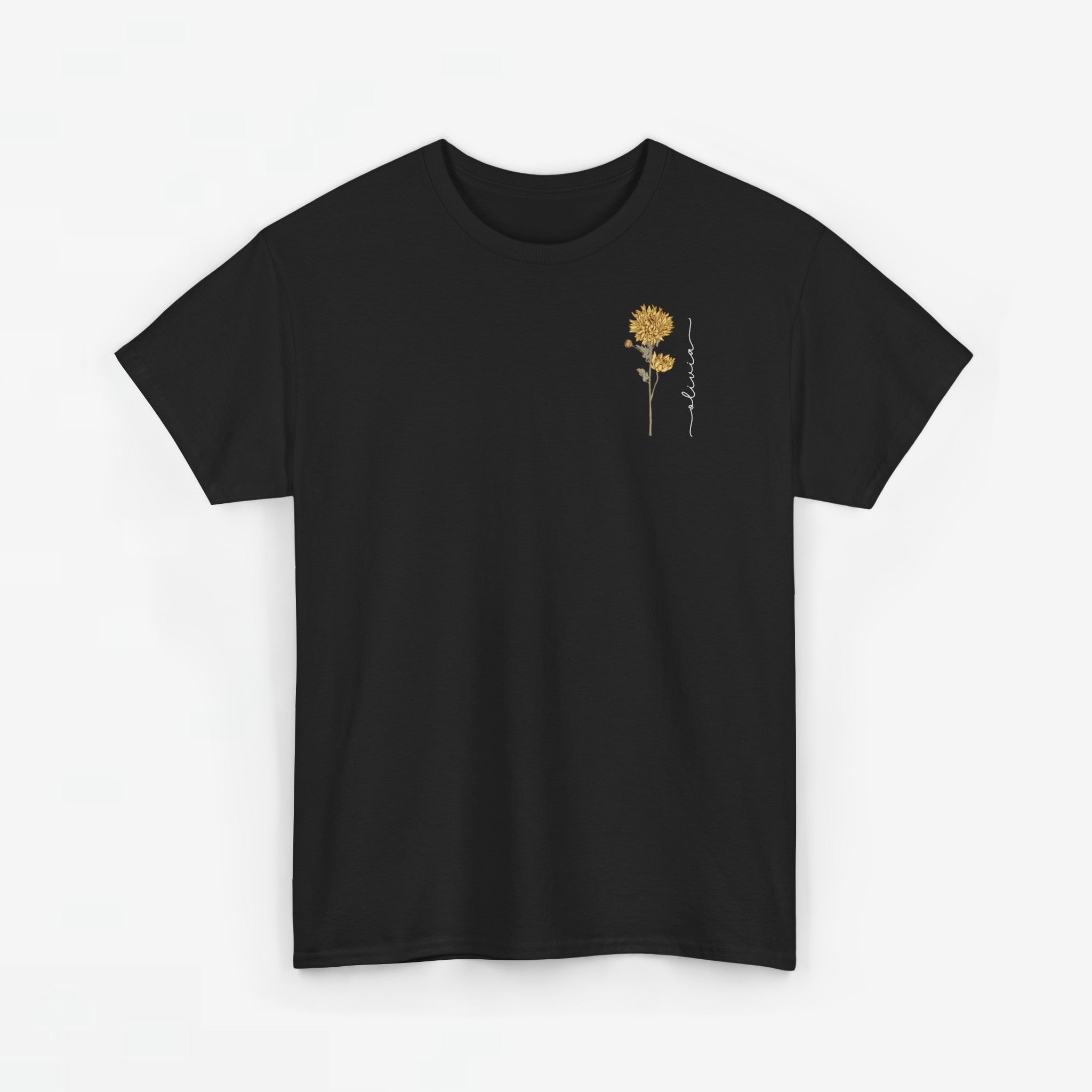 Gepersonaliseerde Moederdag Mama Cadeau - T-shirt - Geboortemaand bloem met naam - kleine print (witte tekst)