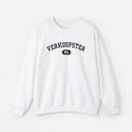 Sweatshirt met ronde hals in wit met zwarte 'VERKOOPSTER NL' print vooraan
