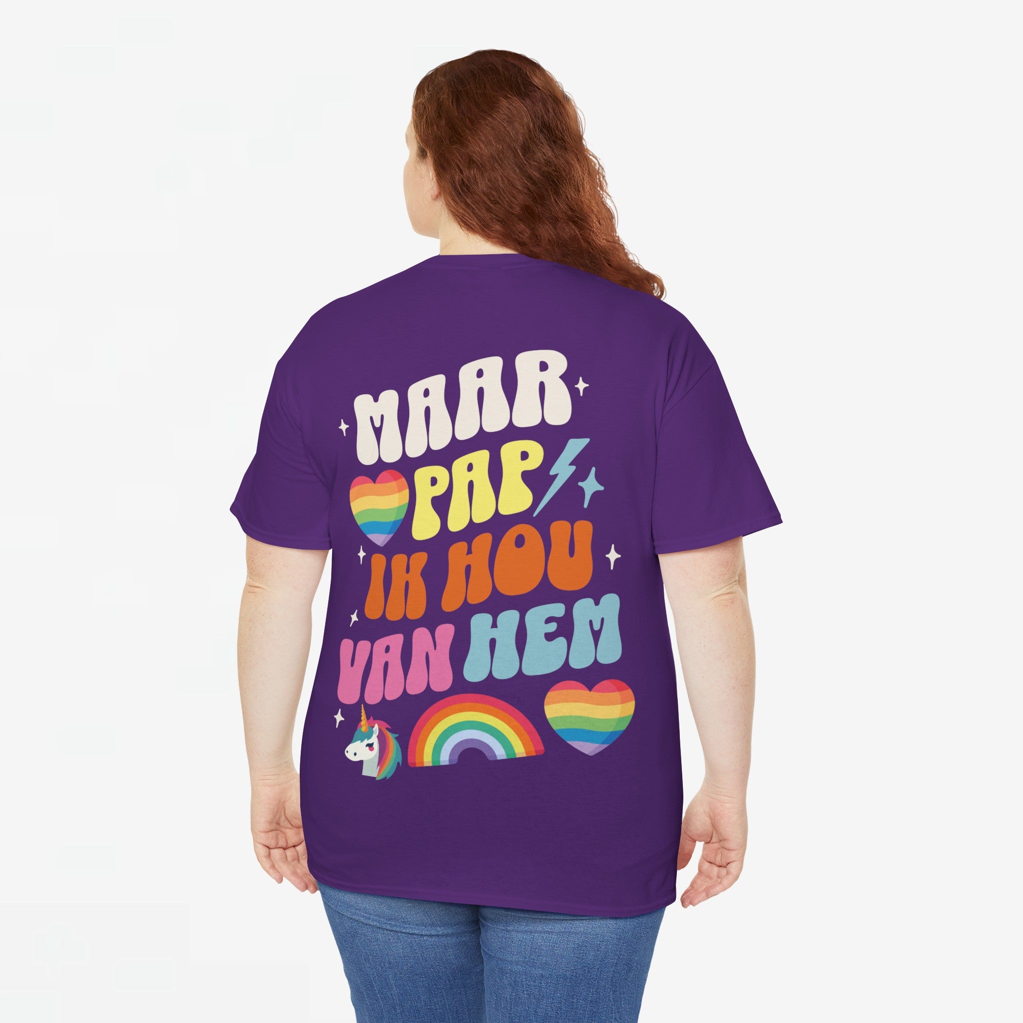 Gay Pride T-shirt -  Maar Pap, Ik Hou Van Hem Eenhoorn - Back Print  - Oversized Tee