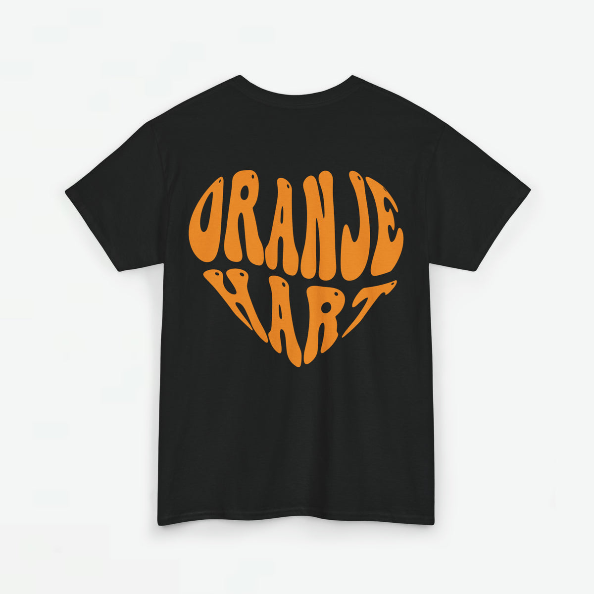 Oversized Koningsdag T-shirt voor dames, zwarte stof met grote oranje borstprint "ORANJE".