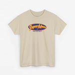 Oversized beige t-shirt met SuperMam-logo op de borst