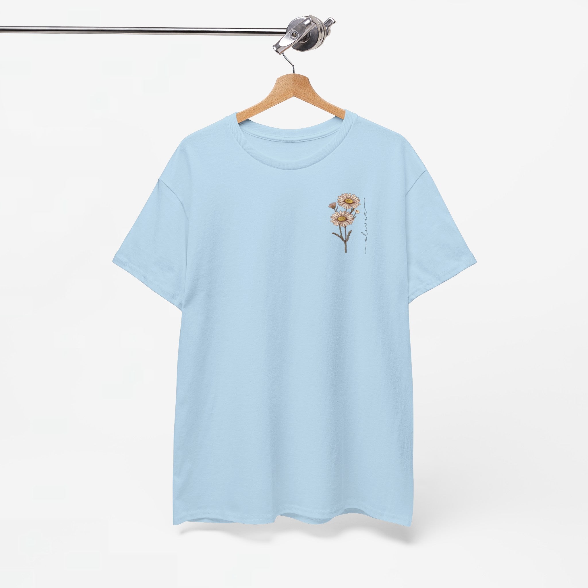 Gepersonaliseerde Moederdag Mama Cadeau - T-shirt - Geboortemaand bloem met naam - kleine print (zwarte tekst)