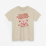 Sandkleurige oversized T-shirt met rode Moederdag-tekst en illustratie op de borst