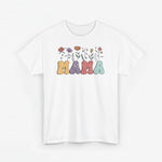 Wit t-shirt met 'MAMA'-print van letters en bloemen, effen model