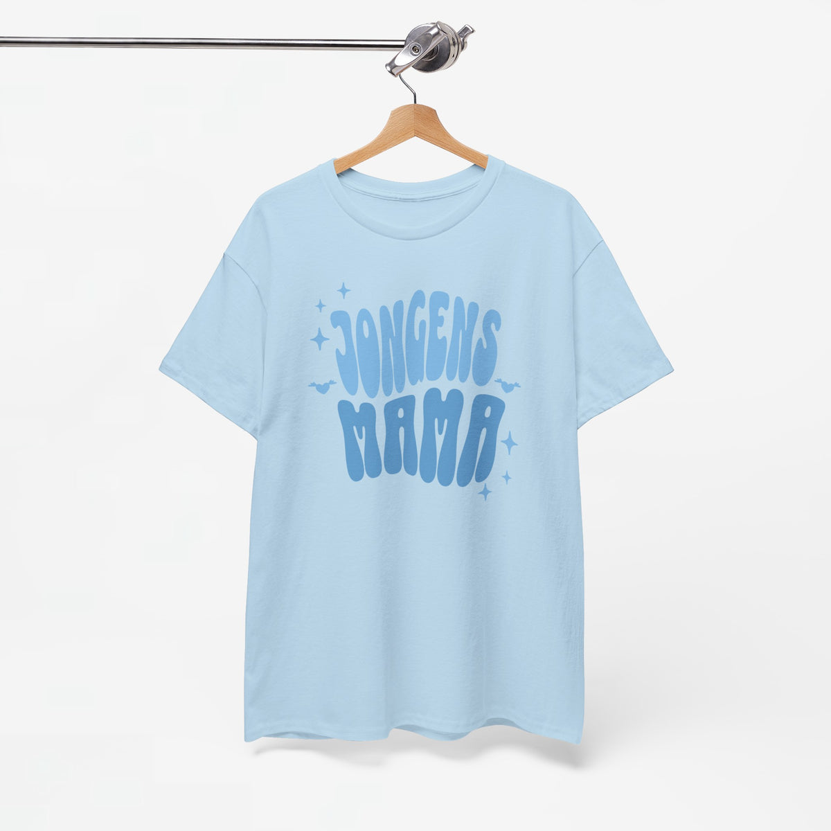 Lichtblauw jongens-T-shirt met opdruk 'JONGENS MAMA' aan de voorkant