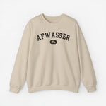 Lichtbeige trui met ronde hals en AFWASSER NL-print op de borst
