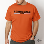 Oranje heren T-shirt met 'KONINGSDAG 2024' voorprint en klein merklogo