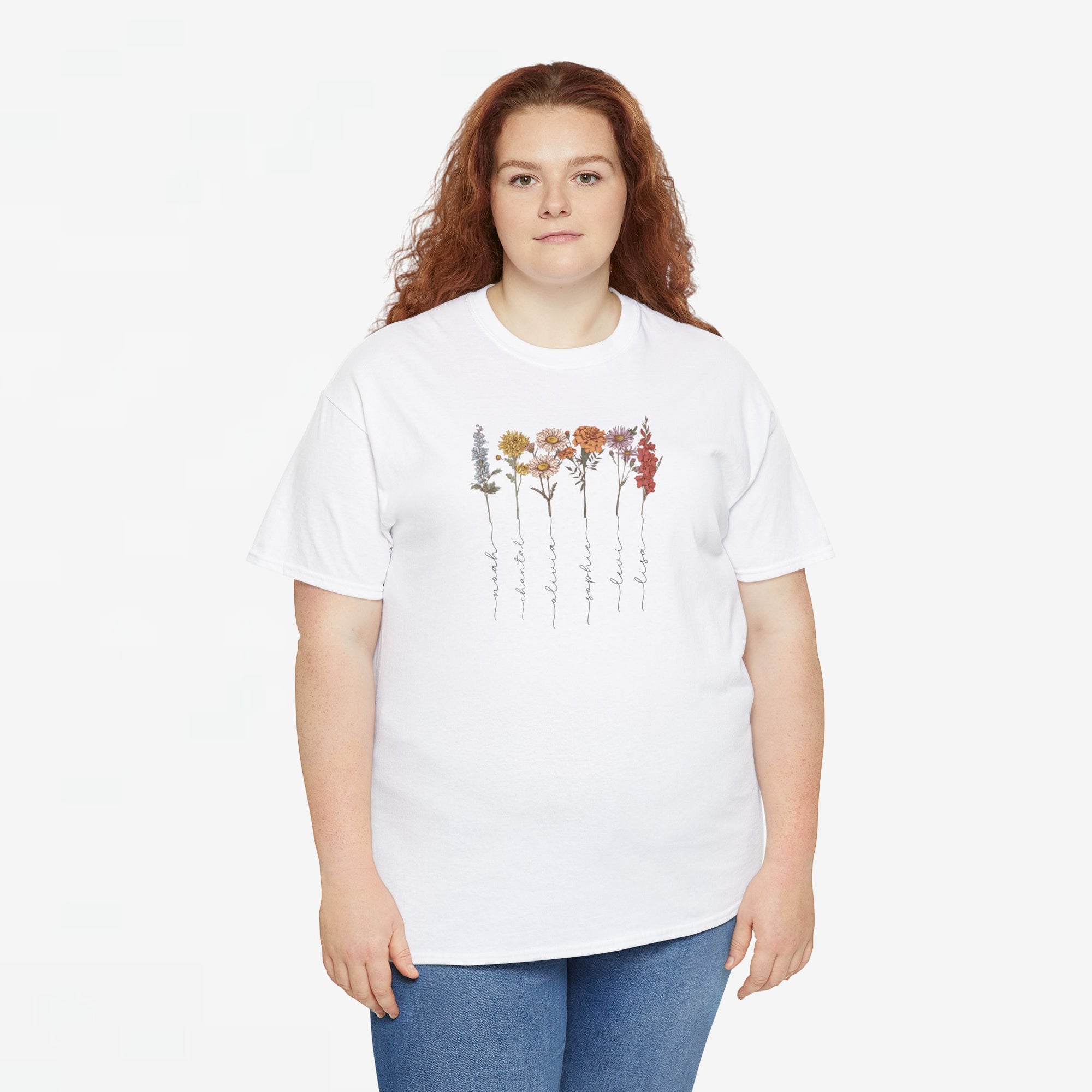 Gepersonaliseerde Moederdag Mama Cadeau - T-shirt - Geboortemaand bloemen met namen