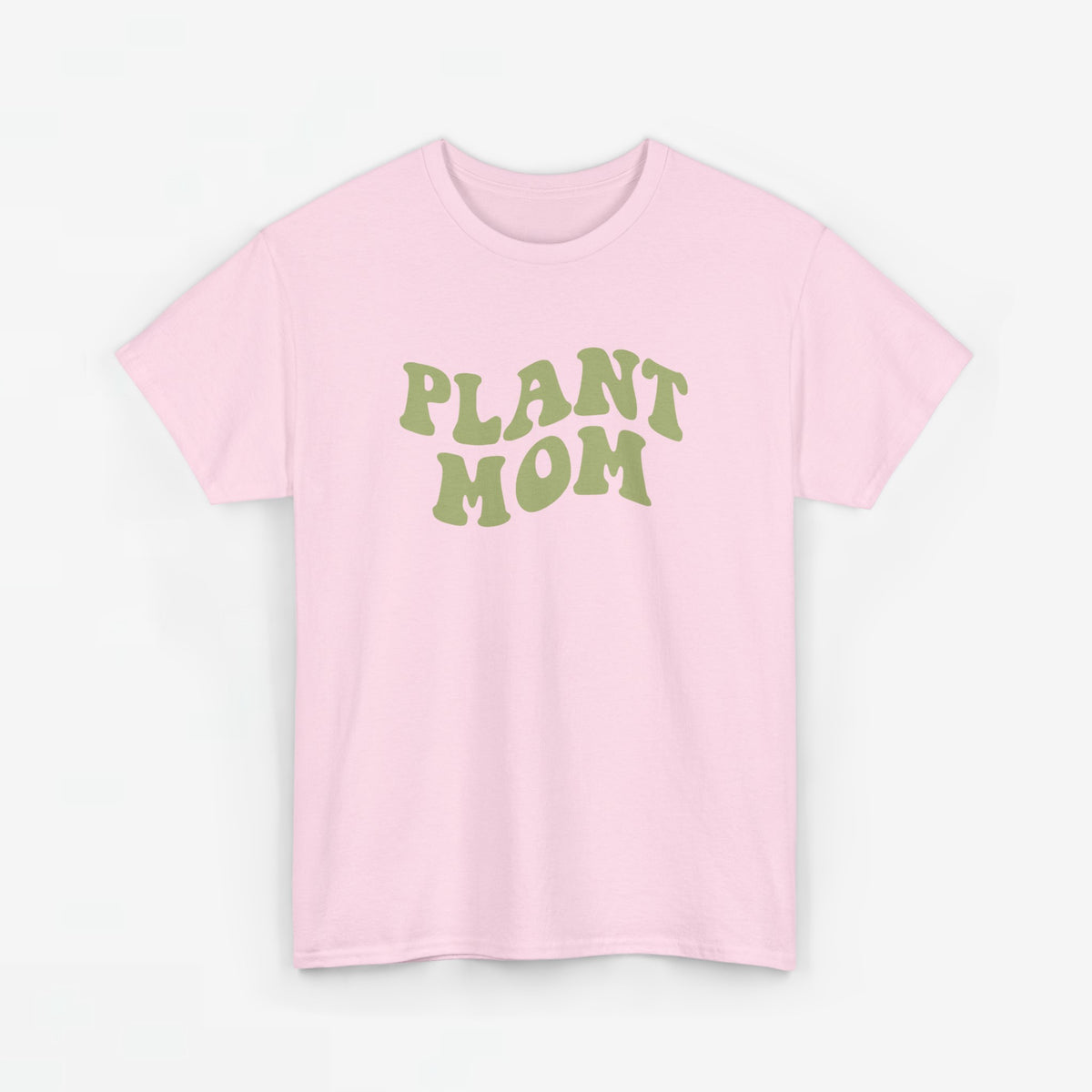 Roze T-shirt met “PLANT MOM” tekstprint in groen op de borst