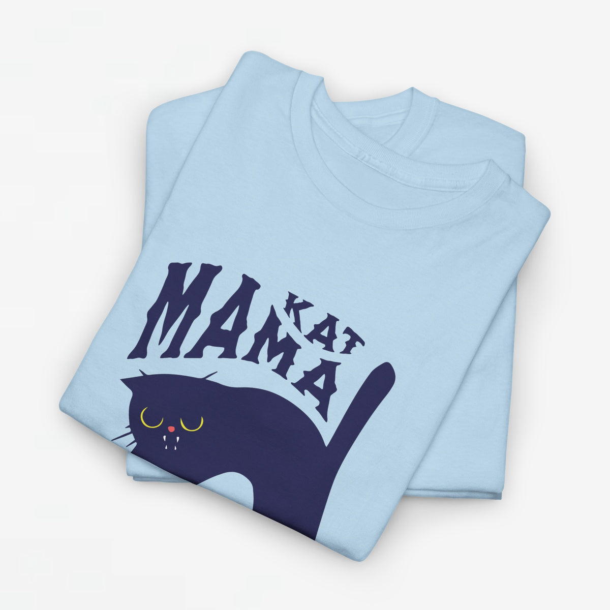 Lichtblauwe oversized T-shirt met donkerblauwe kattenprint en "MAMA"-opdruk