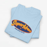 Lichtblauw T-shirt met ovale SuperMam-opdruk op de borst