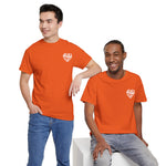 Heren oversized T-shirt oranje met kleine ronde borstprint en ronde hals