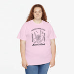 Roze oversized T-shirt met 'Overstimulated' handprint en 'Moms Club' op de borst