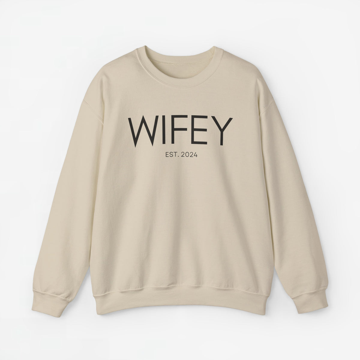 Beige sweater met borstopdruk WIFEY en EST. 2024, lange mouwen