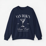 Marineblauwe sweatshirt met kermiskelkprint en clubtekst voorop
