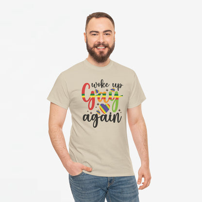 Gay Pride T-shirt - Woke Up Gay Again - Oversized #6