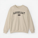 Beige sweatshirt met ronde hals en grote 'Advocaat' print op de borst