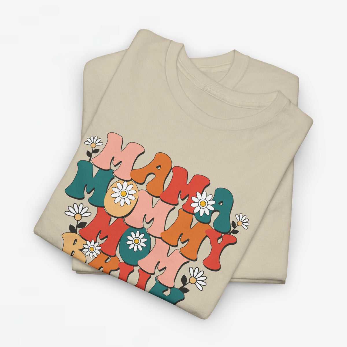 T-shirt zandkleurig met kleurrijke bloemenprint op de borst, oversized pasvorm