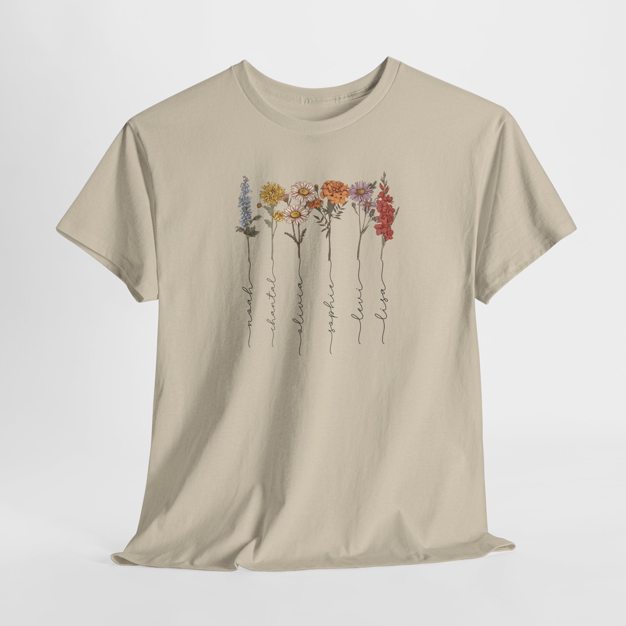 Gepersonaliseerde Moederdag Mama Cadeau - T-shirt - Geboortemaand bloemen met namen