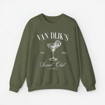 Olijfgroene sweatshirt met ronde hals en opdruk van cocktailglas met tekst