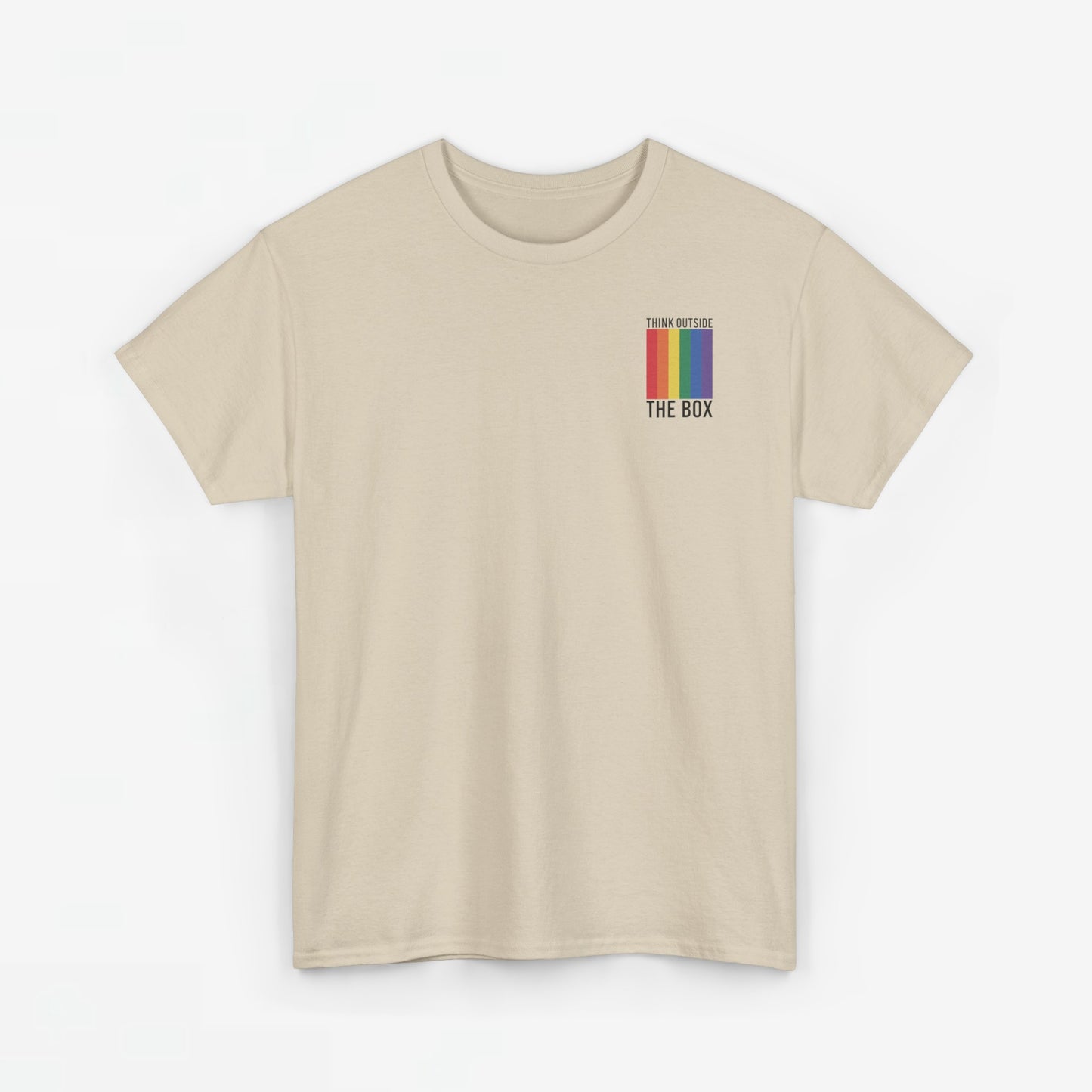 Gay Pride T-shirt - Think Outside The Box (zwarte tekst) - Back Print - Oversized #29