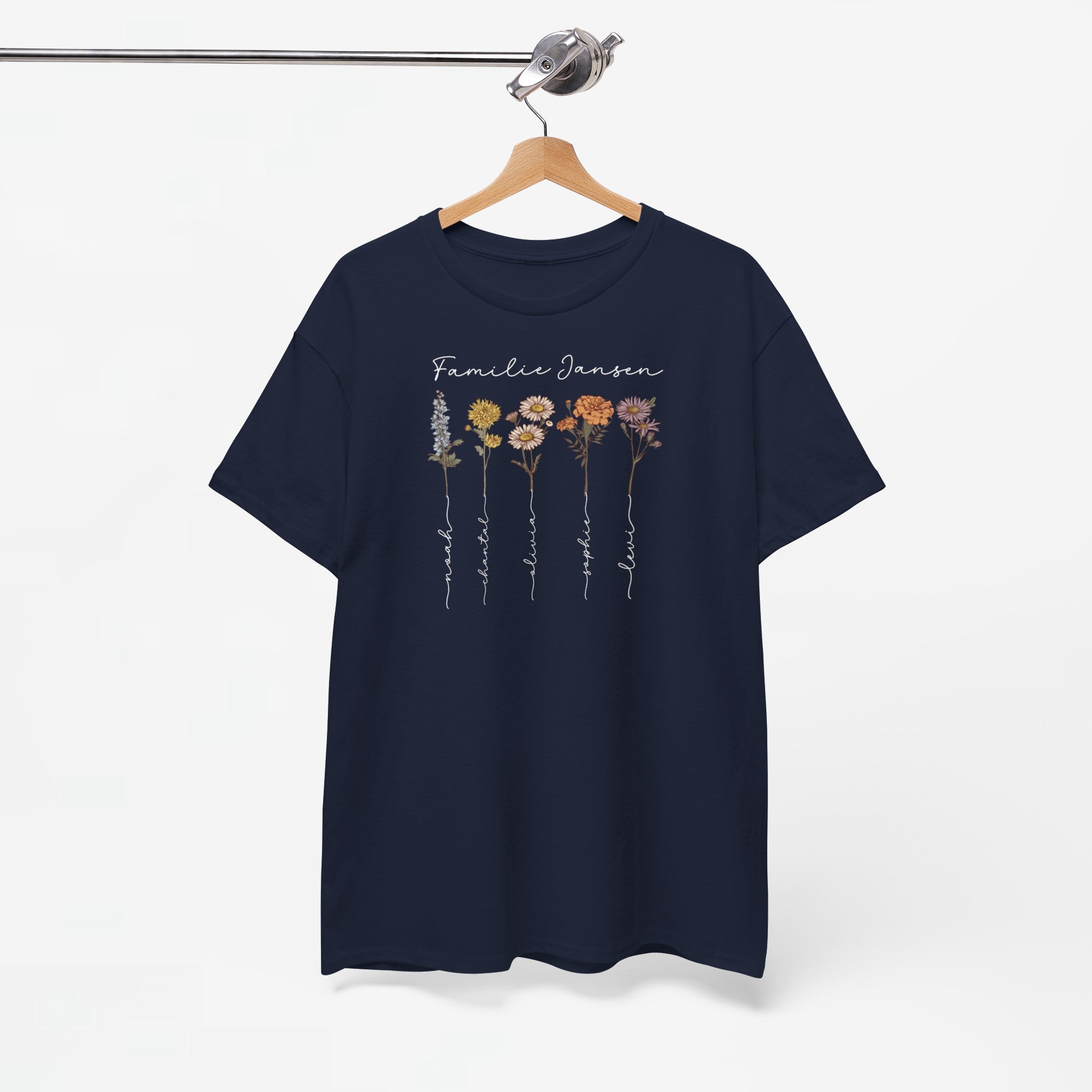 Gepersonaliseerde Moederdag Mama Cadeau - T-shirt - Familienaam met namen en geboortemaand bloemen