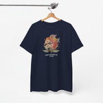 T-shirt in navy met bloemenboeketprint op de borst en tekst eronder