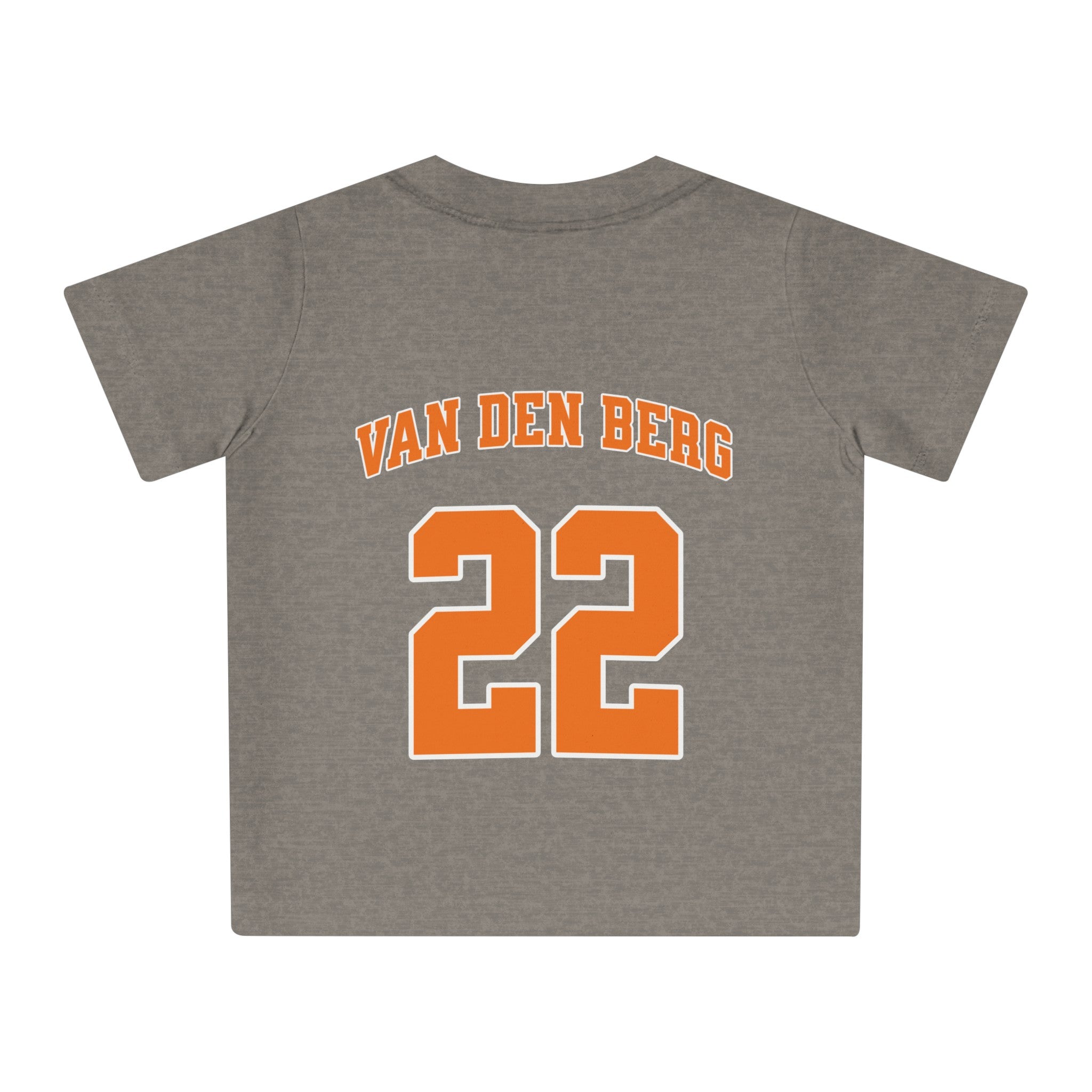 Baby T-shirt voor EK, WK en Koningsdag - Personaliseer met Naam & Rugnummer - ORANJE met Leeuw