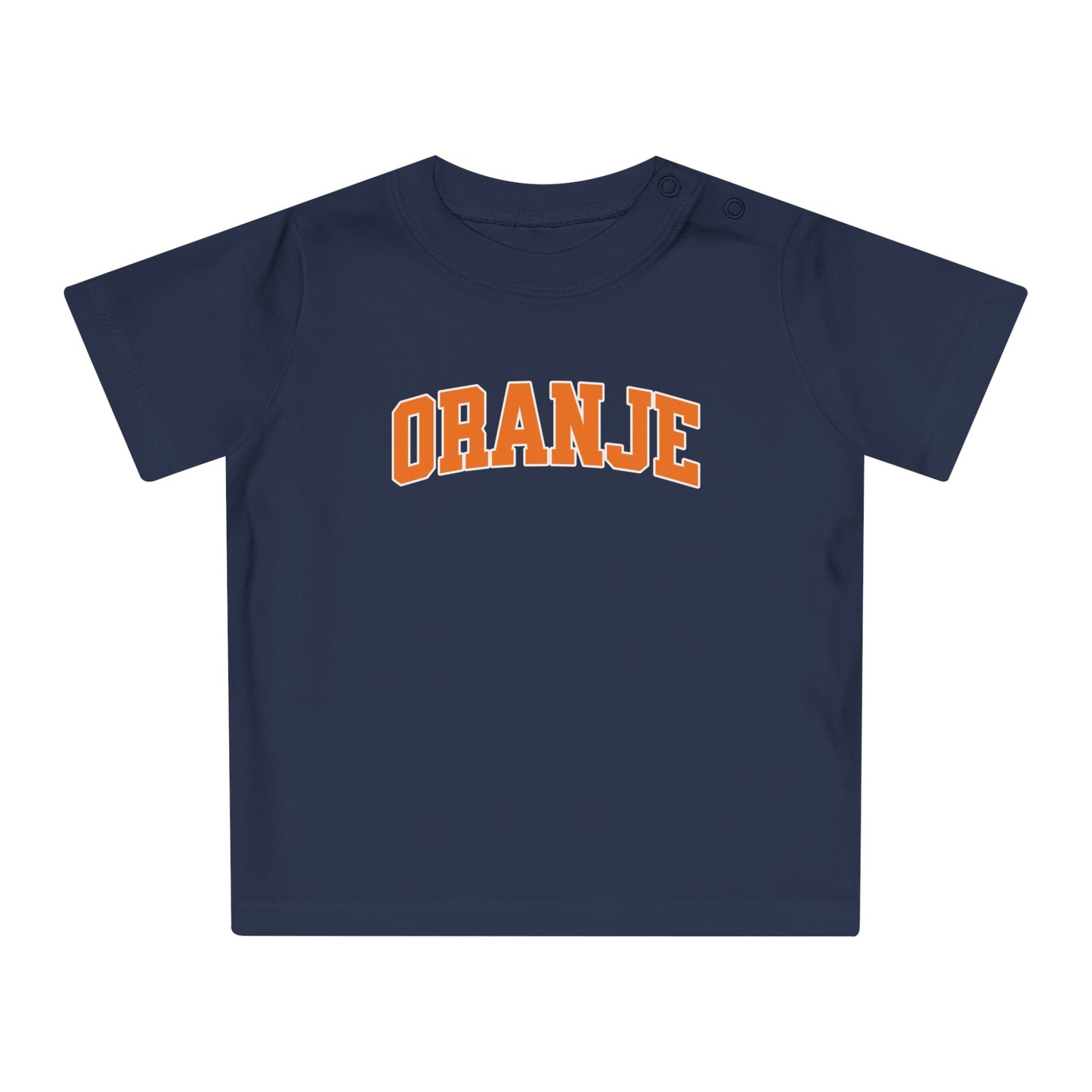 Baby T-shirt voor EK, WK en Koningsdag - ORANJE tekst
