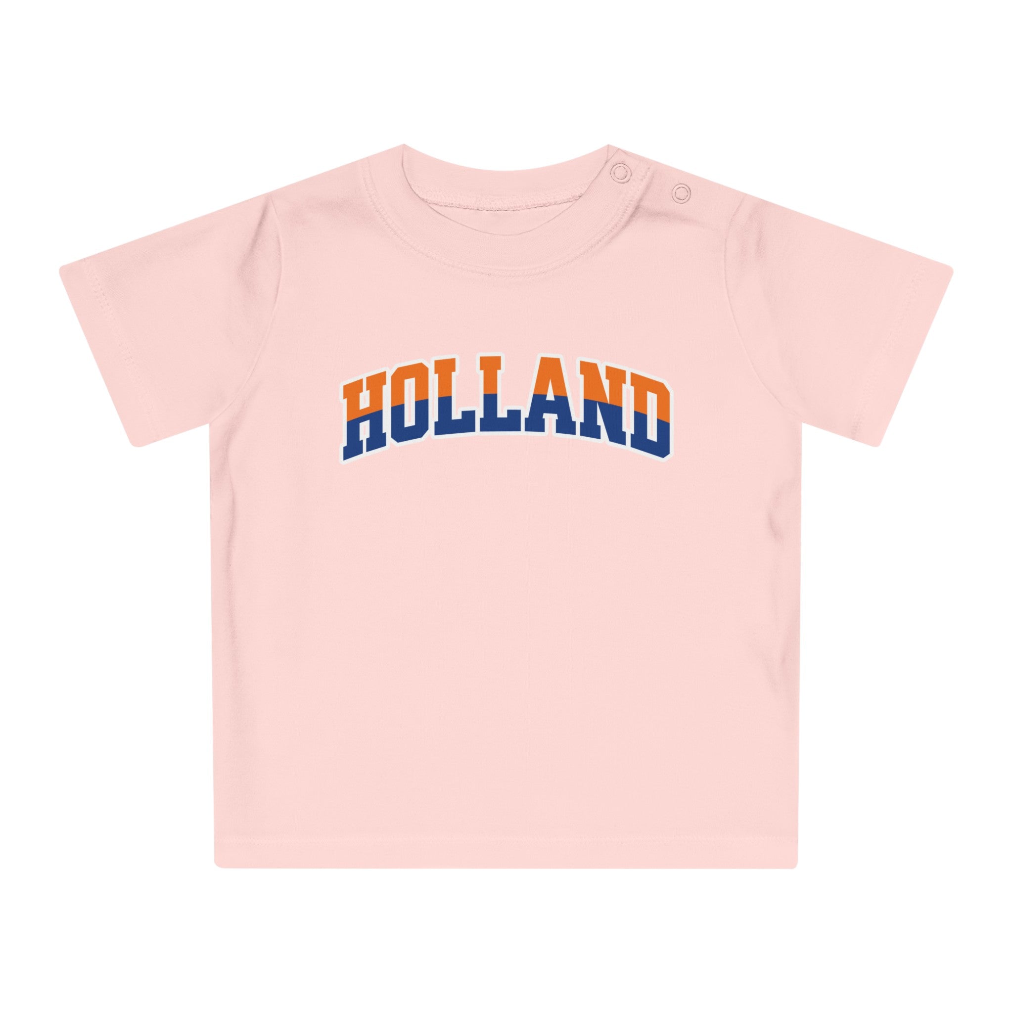Baby T-shirt voor EK, WK en Koningsdag - HOLLAND - oranje en blauwe tekst