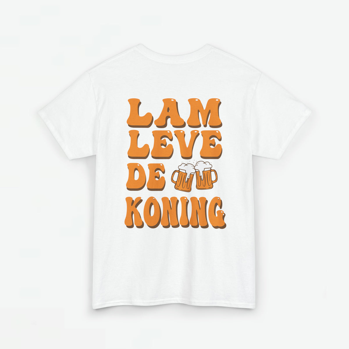 Witte heren T-shirt met grote oranje tekstprint voorop