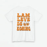 Witte heren T-shirt met grote oranje tekstprint voorop